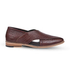 Peshawari : Croco Brown embossed leather handmade Peshawari with Memory foam footpad. Article : P01_Croco_Brown