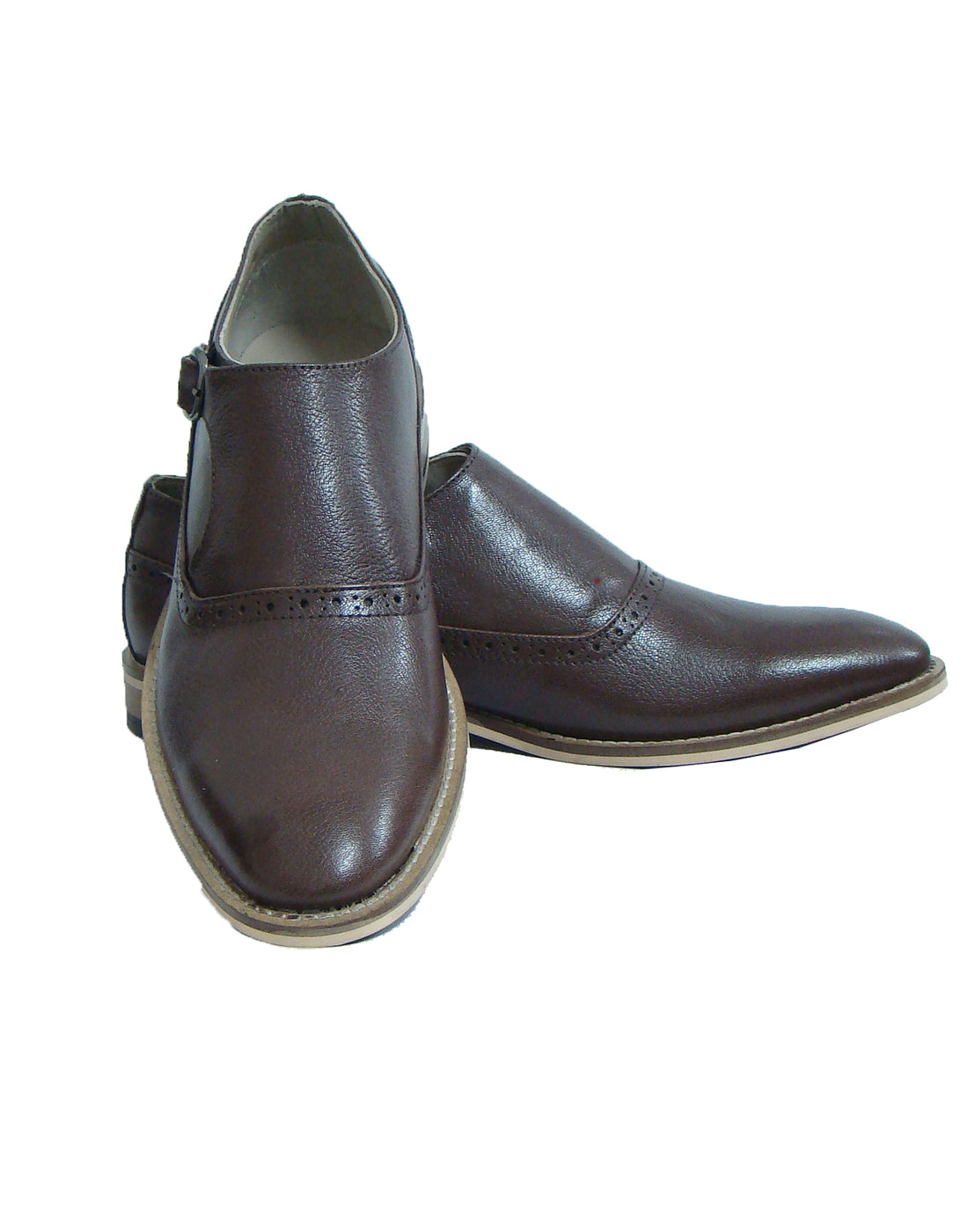 Monk Strap Shoes : Brown leather Monk Strap Oxford Shoes for men with Memory foam footpad. Article : HU112-Brown