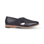 Peshawari : Black Alligator embossed leather handmade Peshawari with Memory foam footpad. Article : P01_Alligator_Black