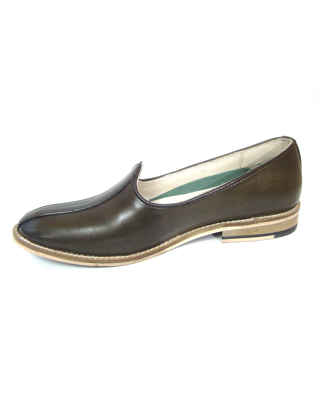 Nagras : Olive Green leather handmade Nagras with Memory foam footpad. Article : N123