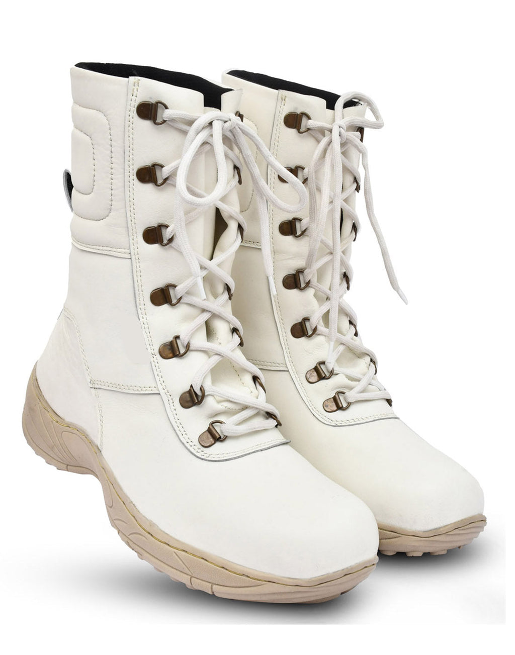 Snow Boots : White Leather boots with Fur & Memory foam footpad.