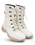 Snow Boots : White Leather boots with Fur & Memory foam footpad.