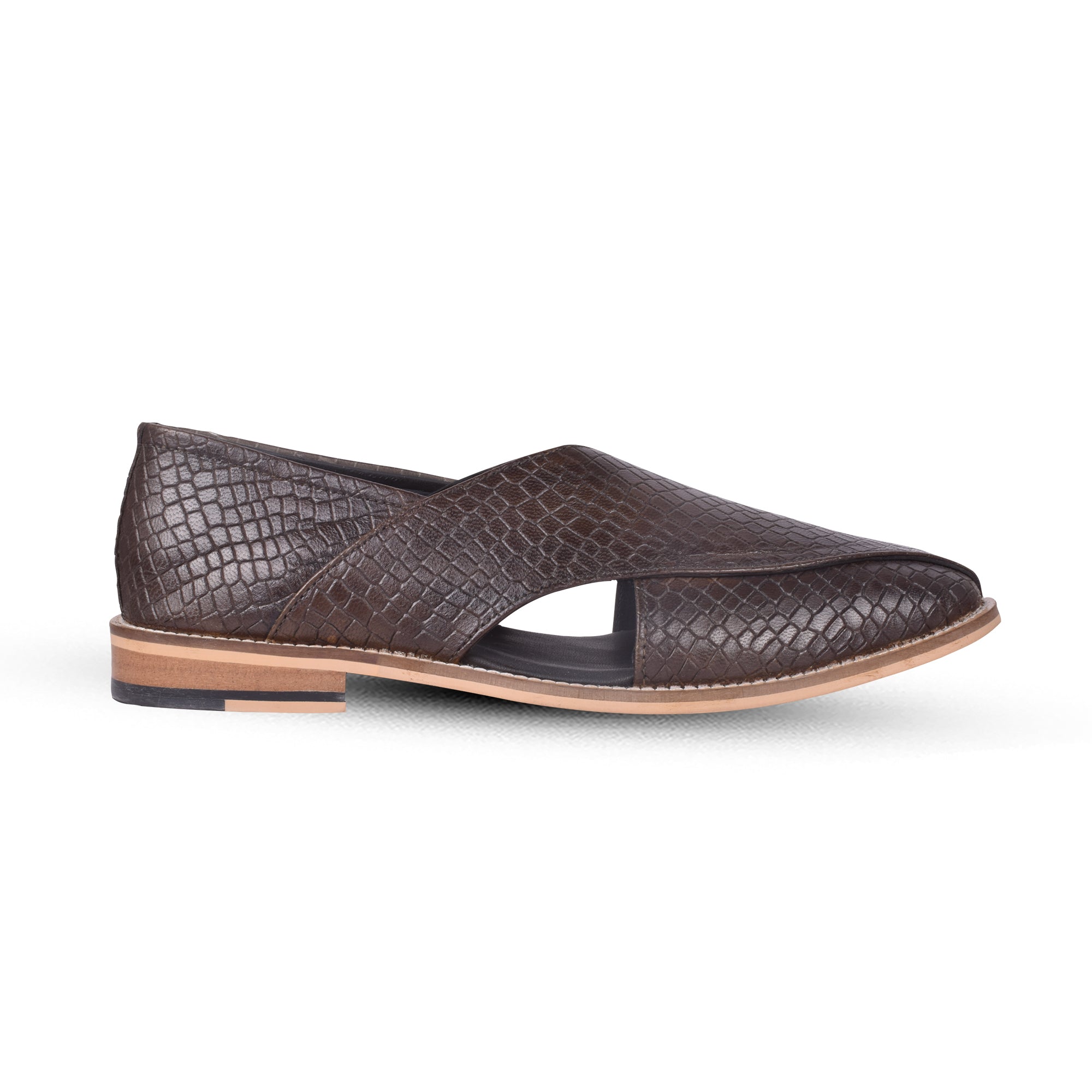 Peshawari : Alligator Olive embossed leather handmade Peshawari with Memory foam footpad. Article : P01_Alligator_Olive