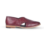 Peshawari : Wine flora embossed leather handmade Peshawari with Memory foam footpad. Article : P01_Flora_Wine