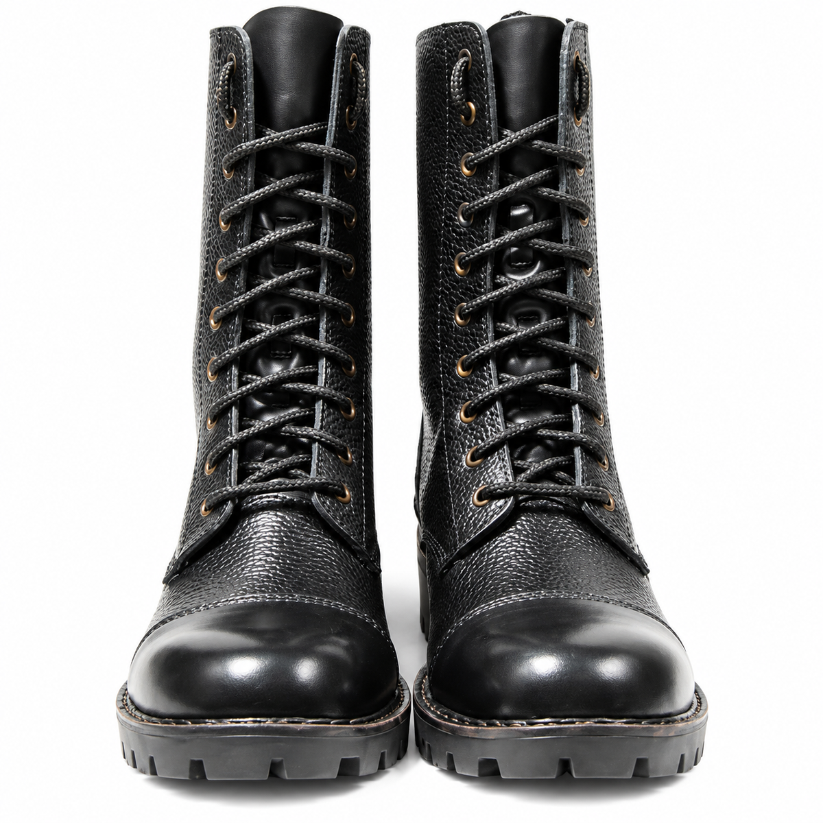 Biker Boots : 12" Inches long Black leather Rider boots for bikers with Memory foam footpad.