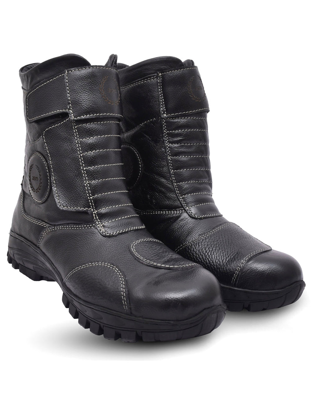 Biker Boots : Waterproof Black leather Rider boots for bikers with Memory foam footpad.