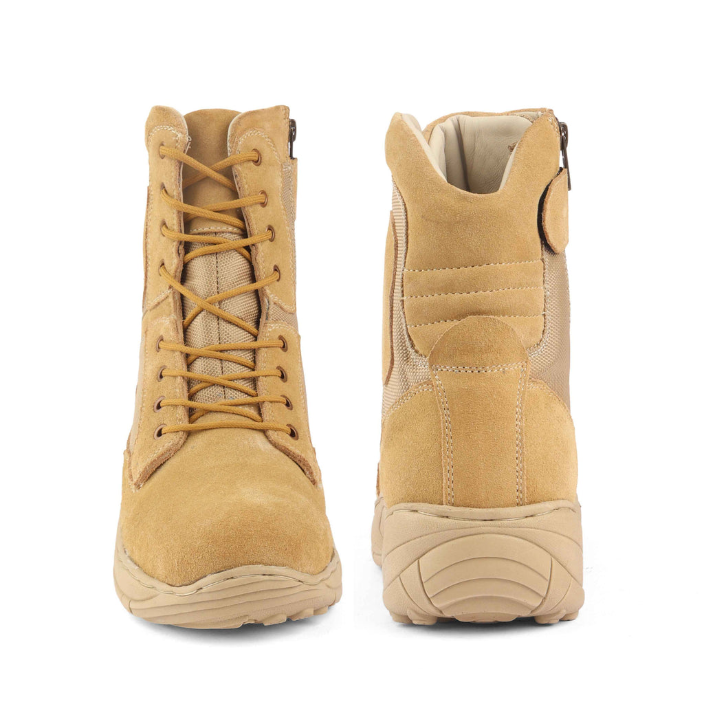 Indian Army/Military Tactical Boots : 9 Inches Beige Suede leather Tactical boots with Memory foam footpad.
