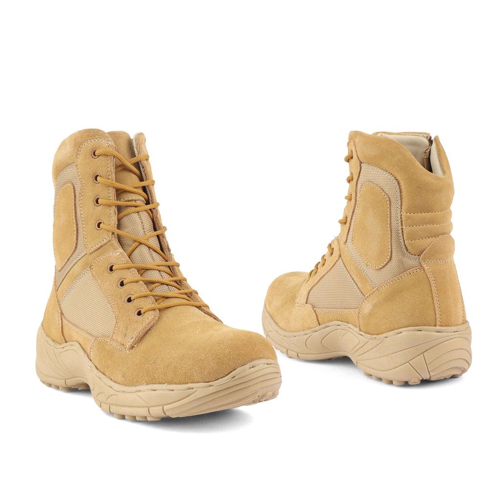 Indian Army/Military Tactical Boots : 9 Inches Beige Suede leather Tactical boots with Memory foam footpad.