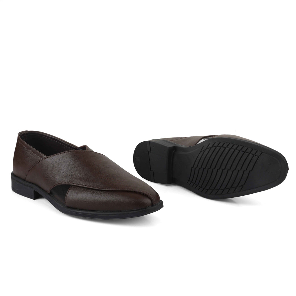 Peshawari : Brown leather handmade Peshawari with Memory foam footpad. Article : P01_BrownTP