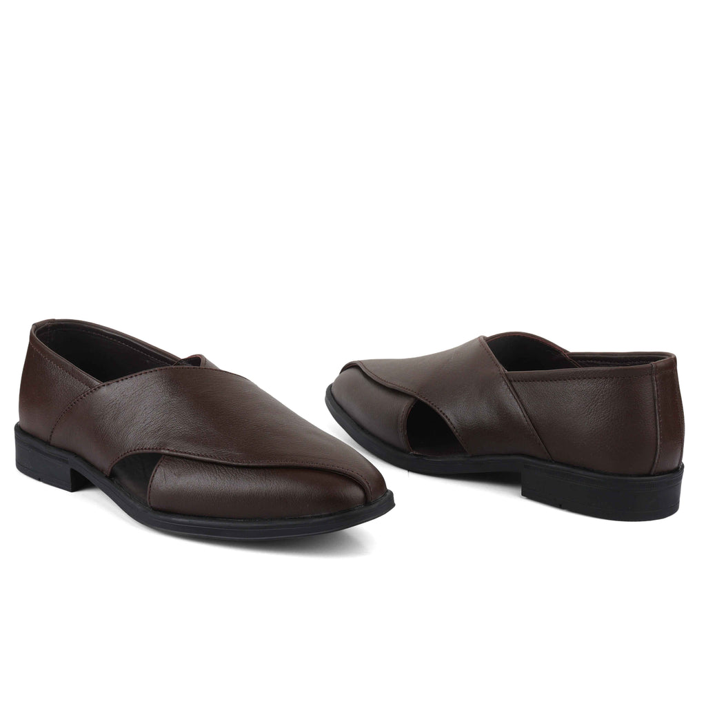 Peshawari : Brown leather handmade Peshawari with Memory foam footpad. Article : P01_BrownTP