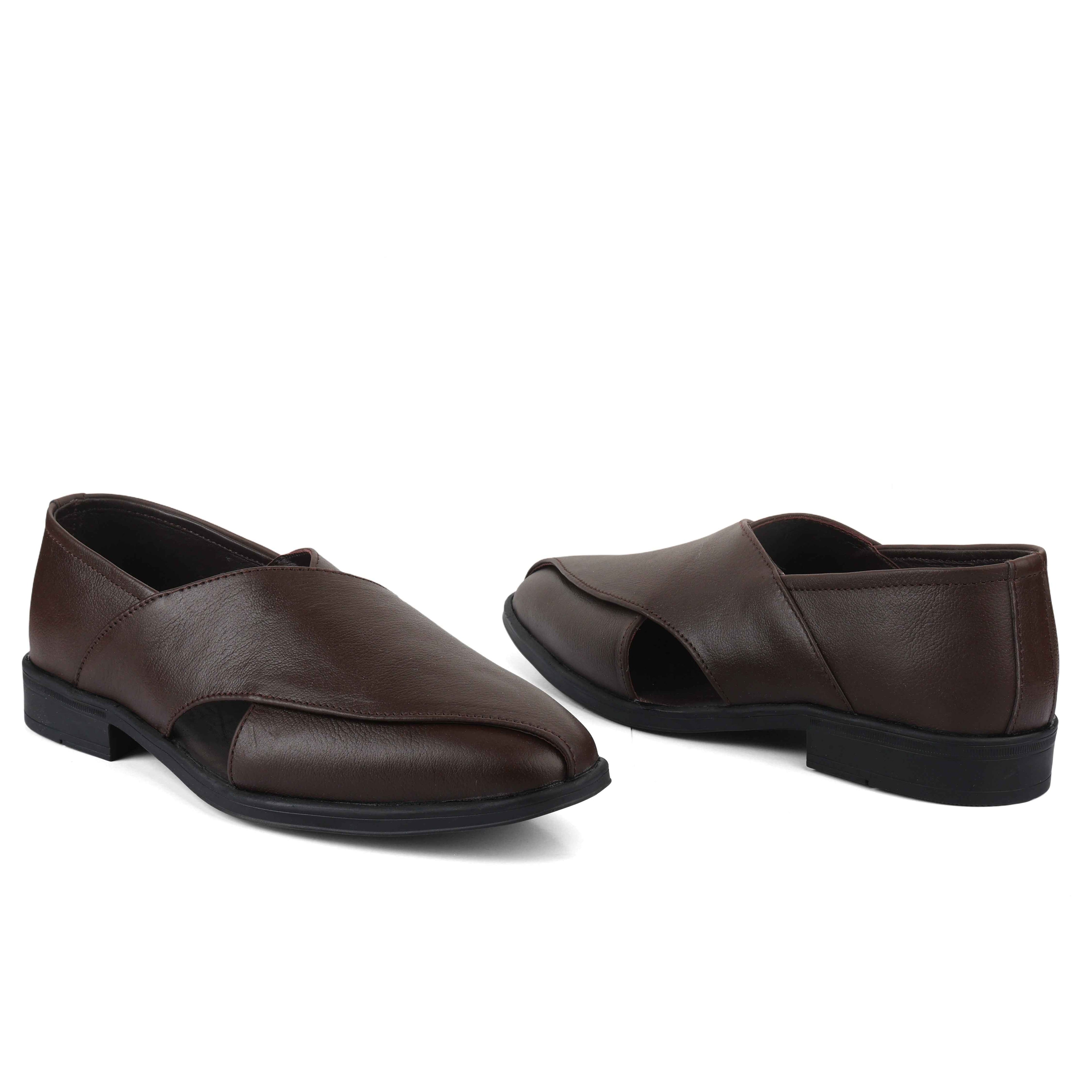 Peshawari : Brown leather handmade Peshawari with Memory foam footpad. Article : P01_BrownTP
