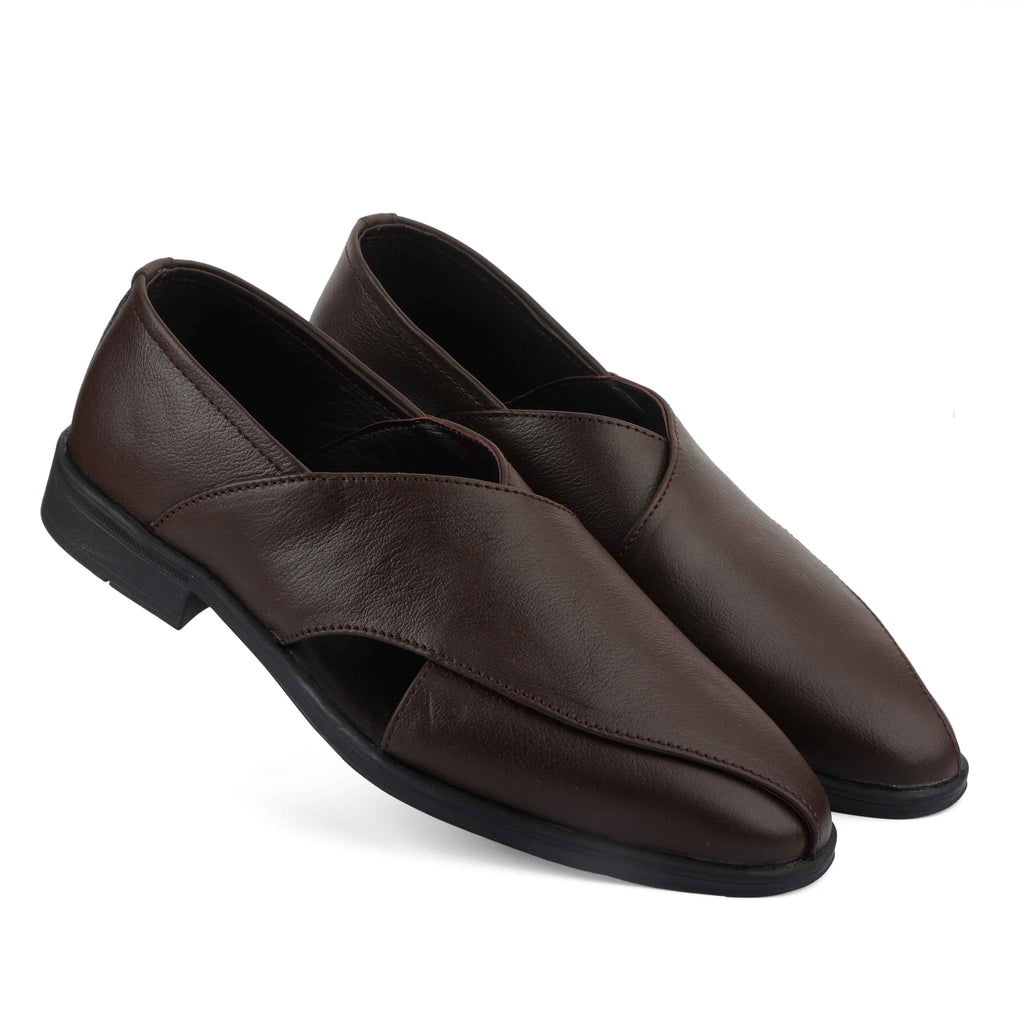Peshawari : Brown leather handmade Peshawari with Memory foam footpad. Article : P01_BrownTP