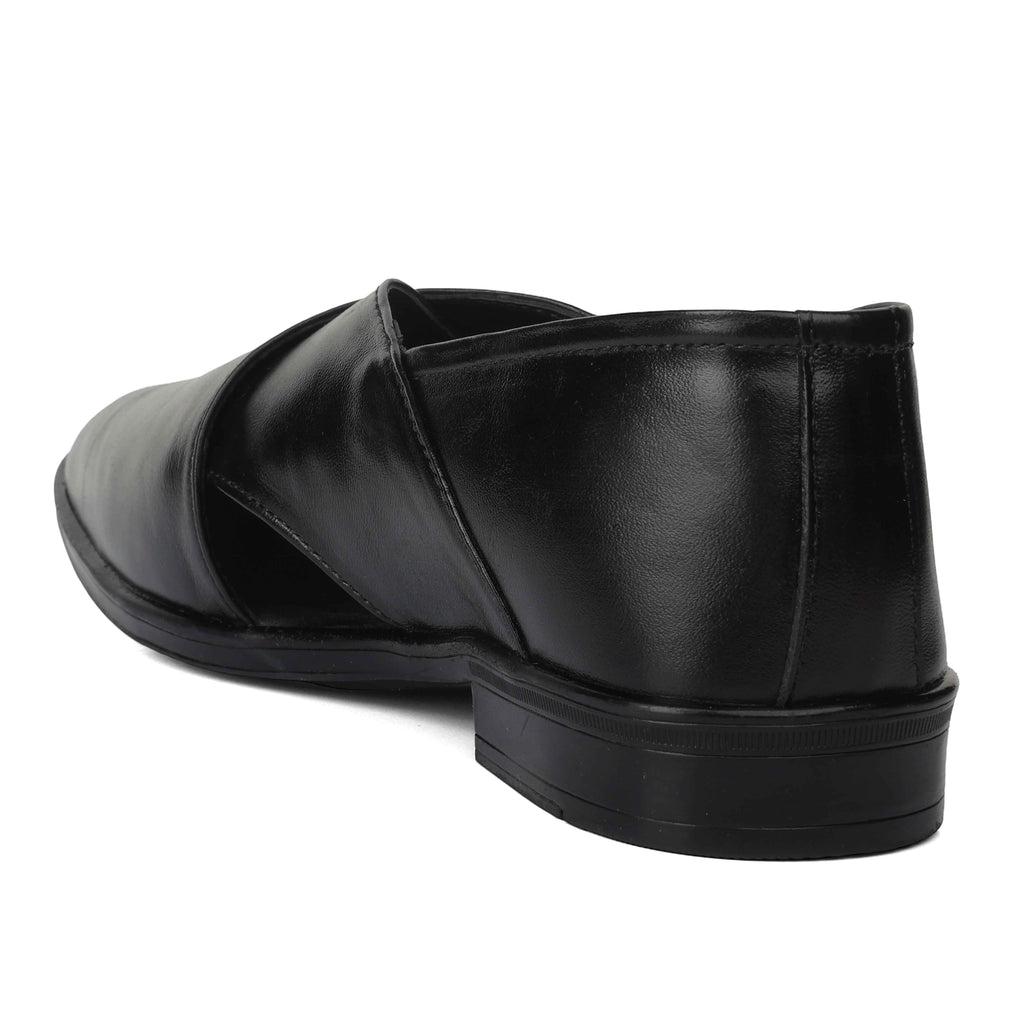 Peshawari : Black leather handmade Peshawari with Memory foam footpad. Article : P01_BlackTP