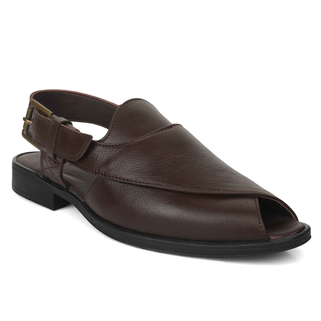 Peshawari : Brown leather handmade Peshawari with Memory foam footpad. Article : P02_BrownTP