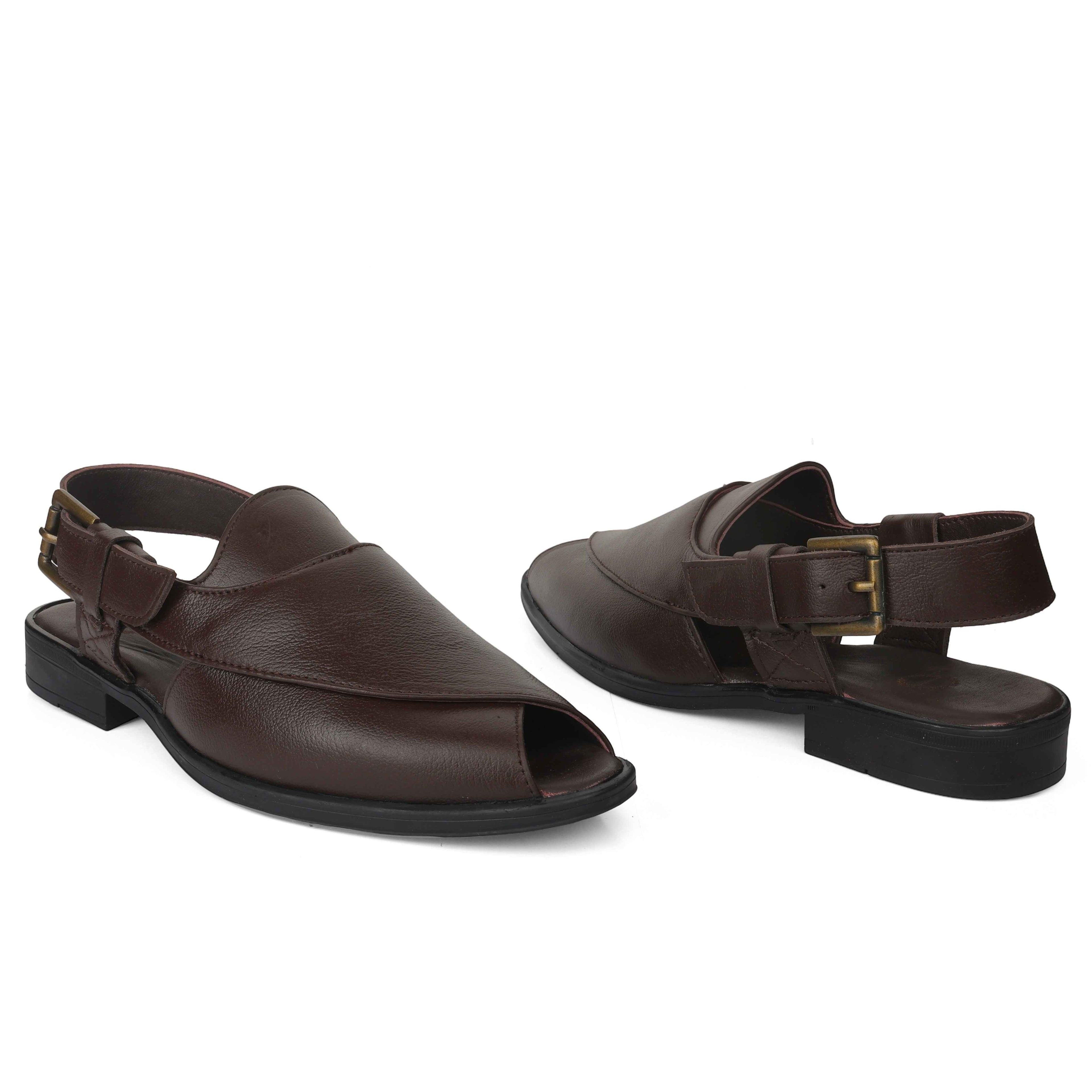 Peshawari : Brown leather handmade Peshawari with Memory foam footpad. Article : P02_BrownTP