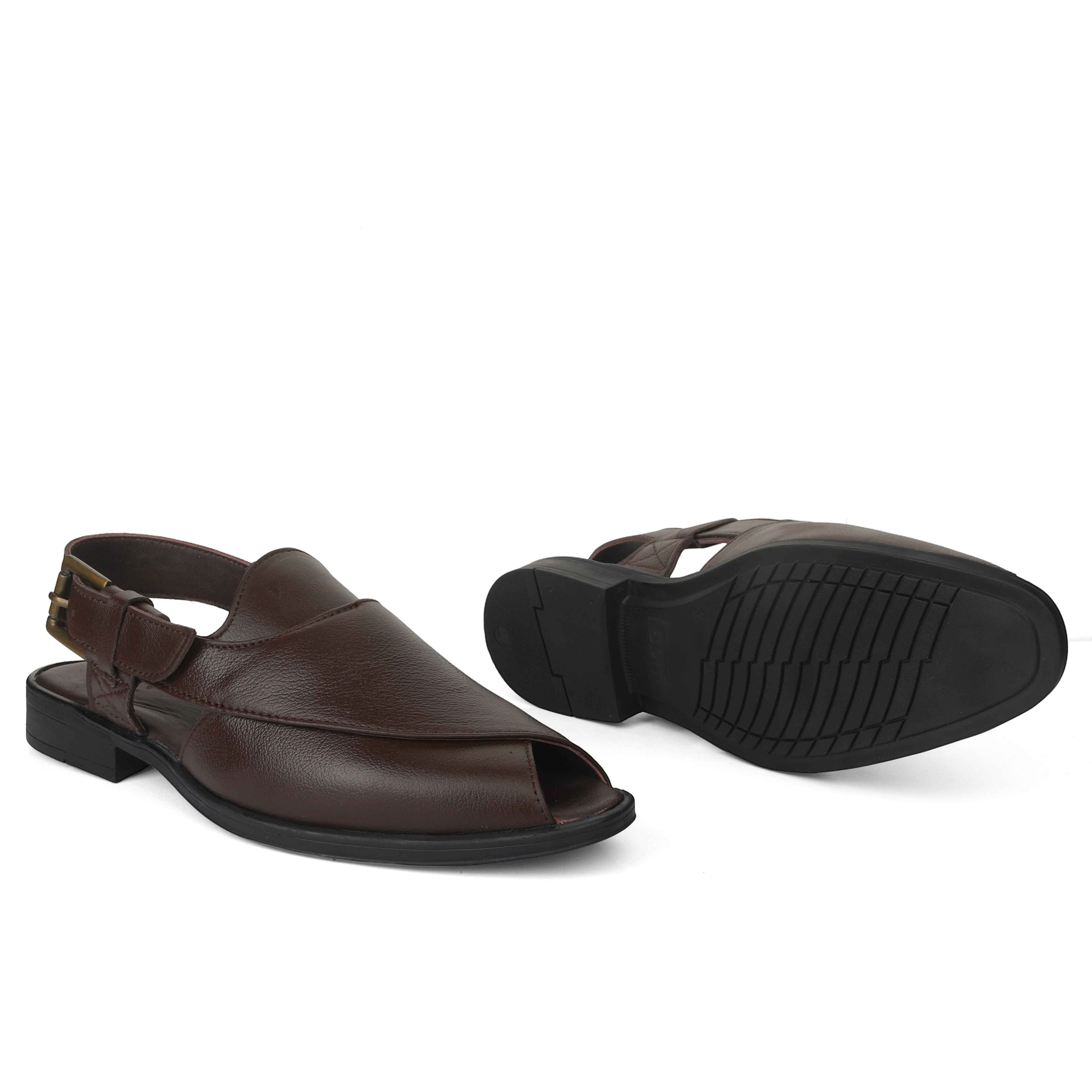 Peshawari : Brown leather handmade Peshawari with Memory foam footpad. Article : P02_BrownTP
