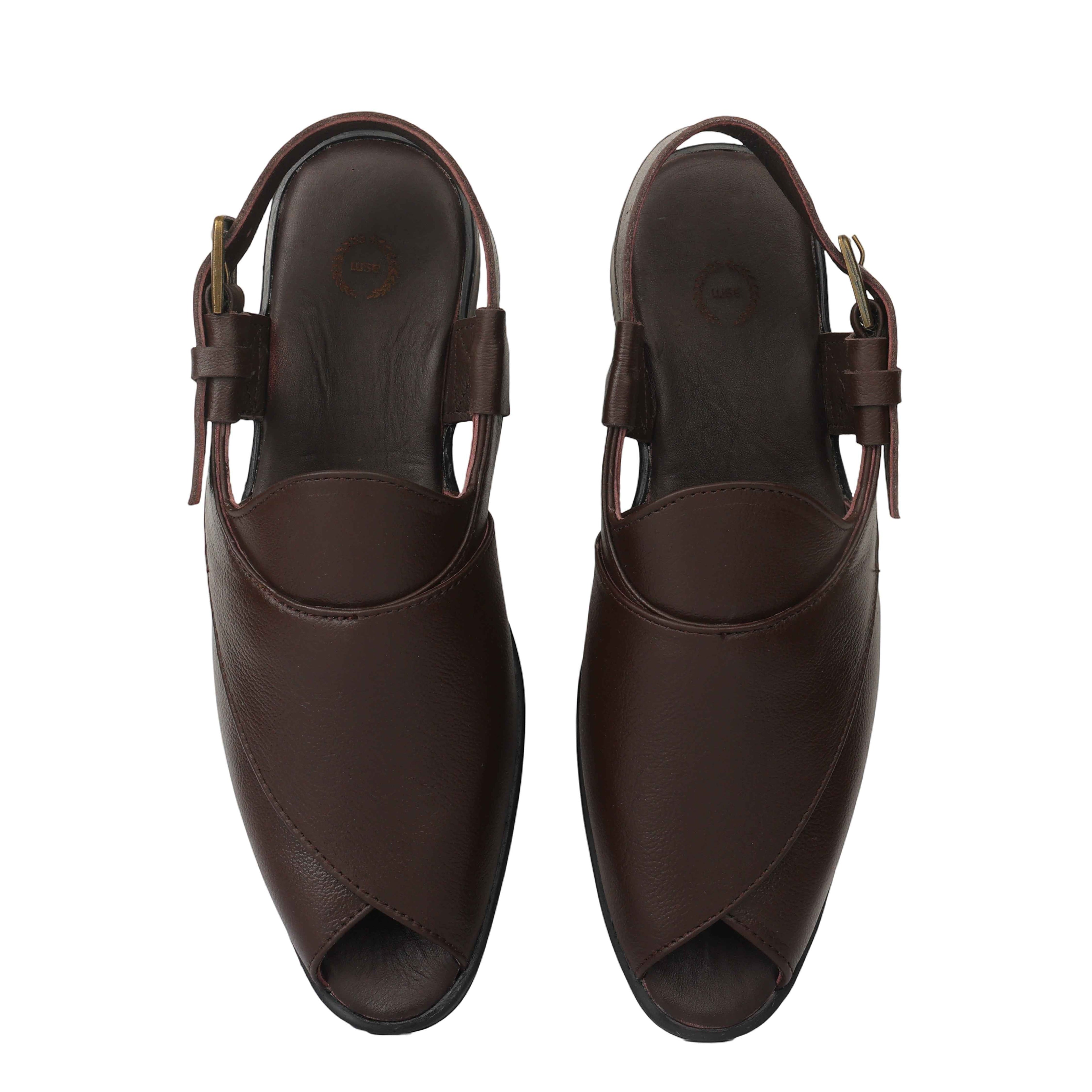 Peshawari : Brown leather handmade Peshawari with Memory foam footpad. Article : P02_BrownTP
