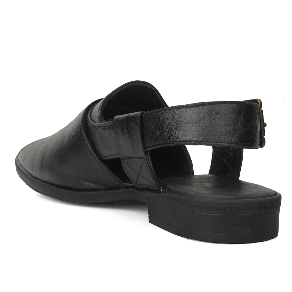 Peshawari : Black leather handmade Peshawari with Memory foam footpad. Article : P02_BlackTP