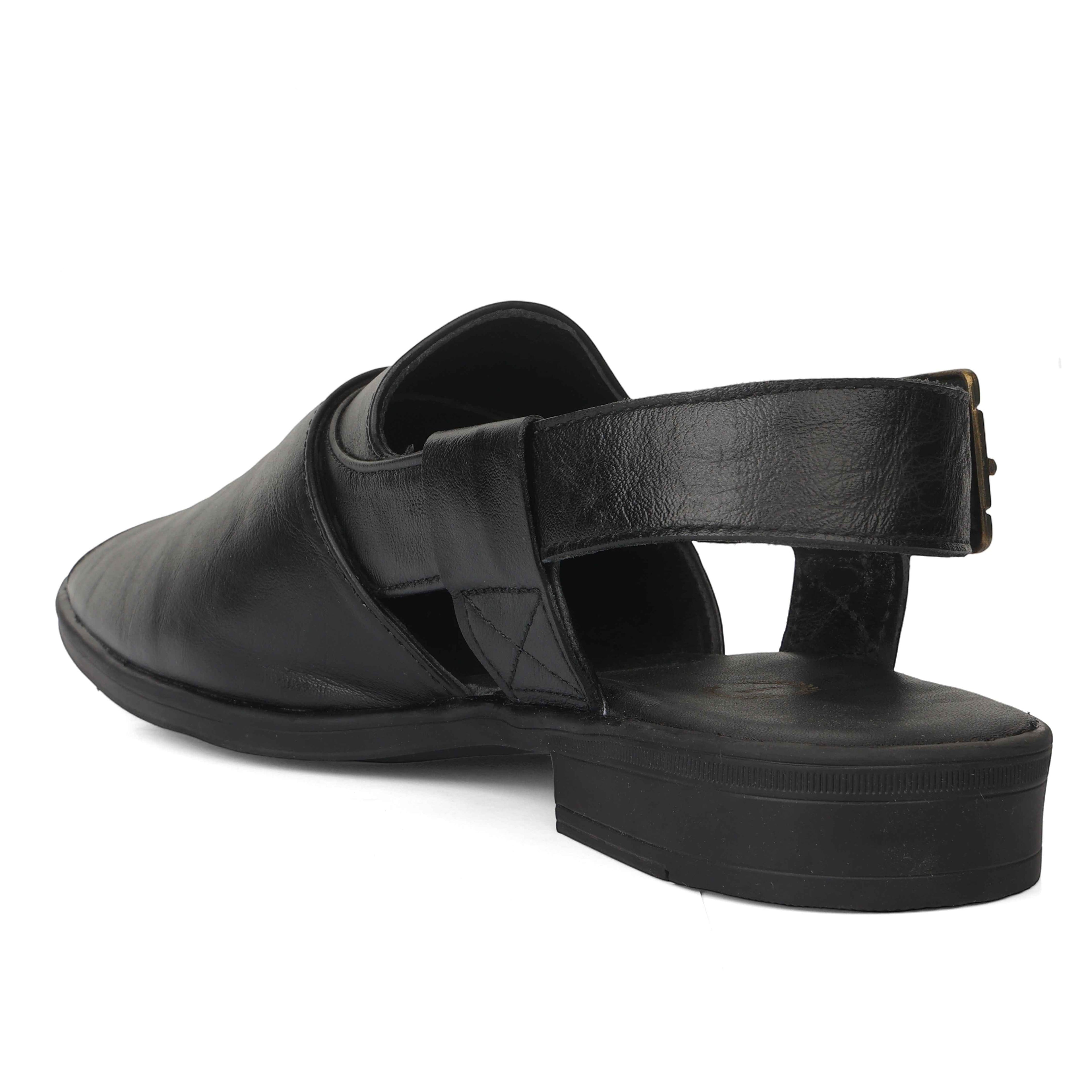 Peshawari : Black leather handmade Peshawari with Memory foam footpad. Article : P02_BlackTP