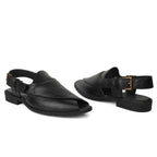 Peshawari : Black leather handmade Peshawari with Memory foam footpad. Article : P02_BlackTP