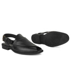 Peshawari : Black leather handmade Peshawari with Memory foam footpad. Article : P02_BlackTP