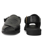 Peshawari : Black leather handmade Peshawari with Memory foam footpad. Article : P02_BlackTP