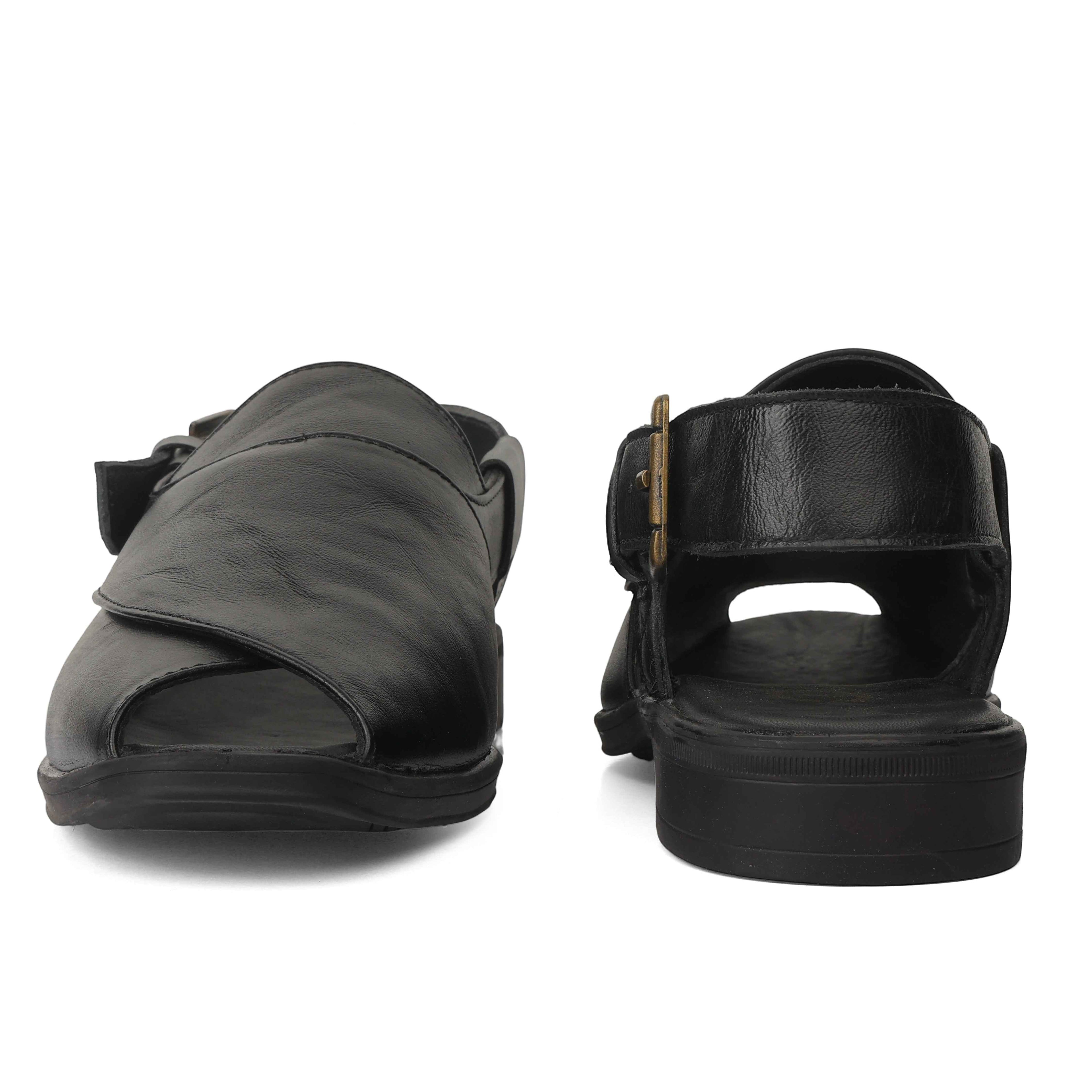 Peshawari : Black leather handmade Peshawari with Memory foam footpad. Article : P02_BlackTP