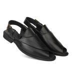Peshawari : Black leather handmade Peshawari with Memory foam footpad. Article : P02_BlackTP
