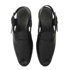 Peshawari : Black leather handmade Peshawari with Memory foam footpad. Article : P02_BlackTP
