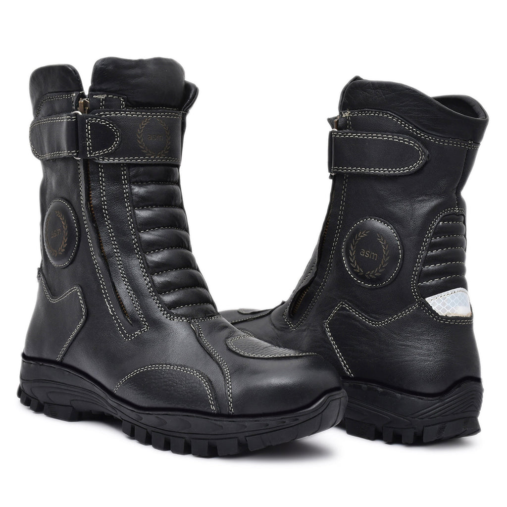 Biker Boots : Waterproof Black leather Rider boots for bikers with Memory foam footpad.