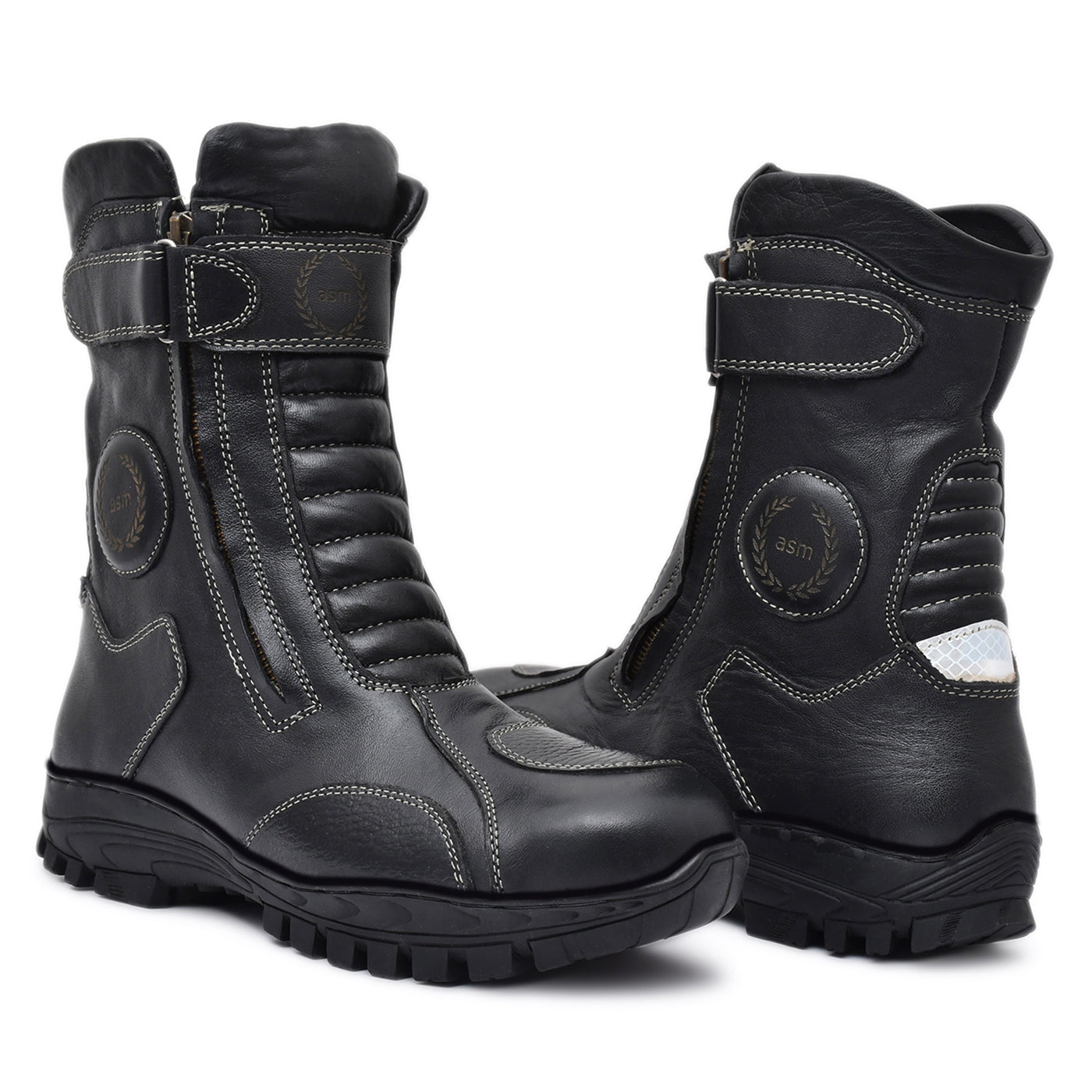 Biker Boots : Waterproof Black leather Rider boots for bikers with Memory foam footpad.