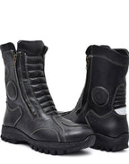 Biker Boots : Waterproof Black leather Rider boots for bikers with Memory foam footpad.
