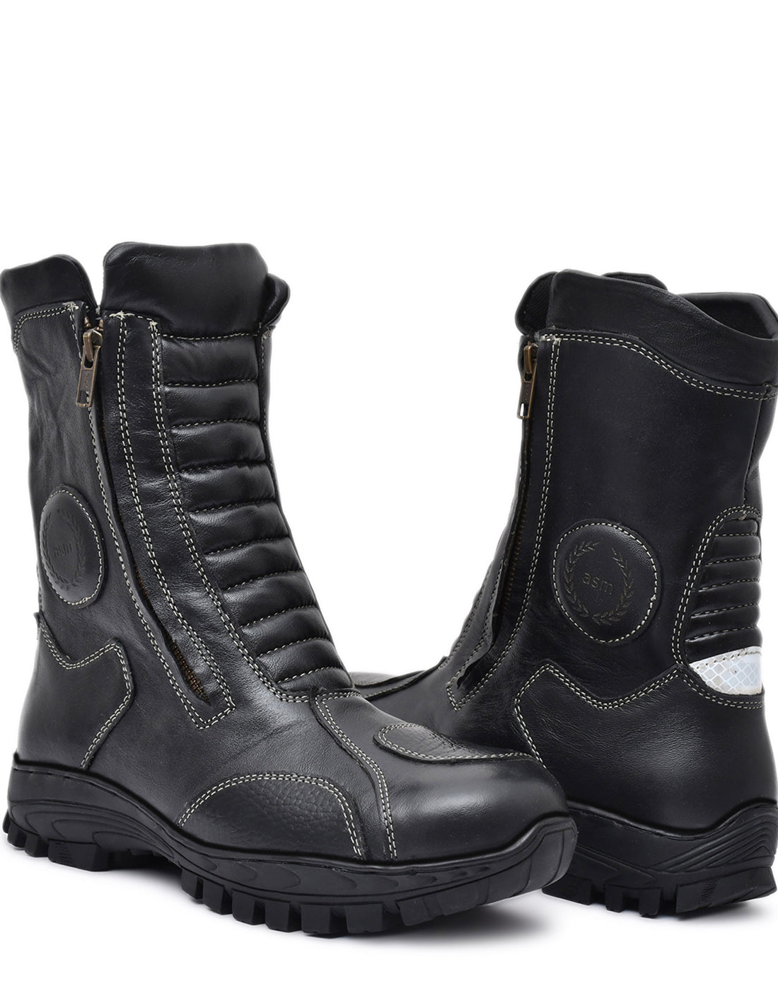 Biker Boots : Waterproof Black leather Rider boots for bikers with Memory foam footpad.