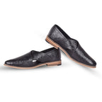 Peshawari : Black flora embossed leather handmade Peshawari with Memory foam footpad. Article : P01_Flora_Black