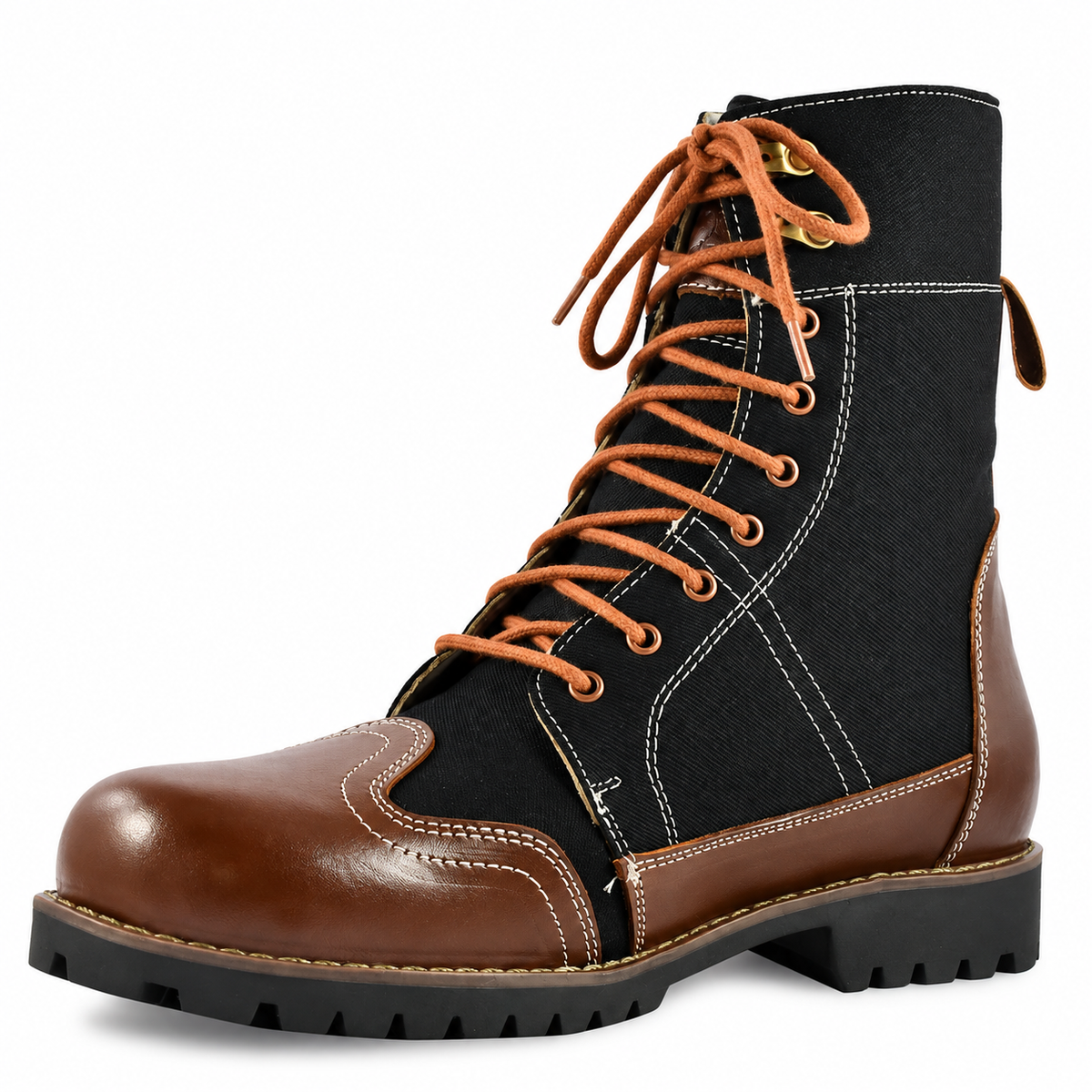 Biker Boots : Black & Tan leather Rider boots for bikers with Memory foam footpad.