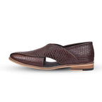Peshawari : Brown Alligator embossed leather handmade Peshawari with Memory foam footpad. Article : P01_Alligator_Brown