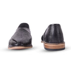 Peshawari : Black flora embossed leather handmade Peshawari with Memory foam footpad. Article : P01_Flora_Black