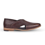 Peshawari : Brown Alligator embossed leather handmade Peshawari with Memory foam footpad. Article : P01_Alligator_Brown