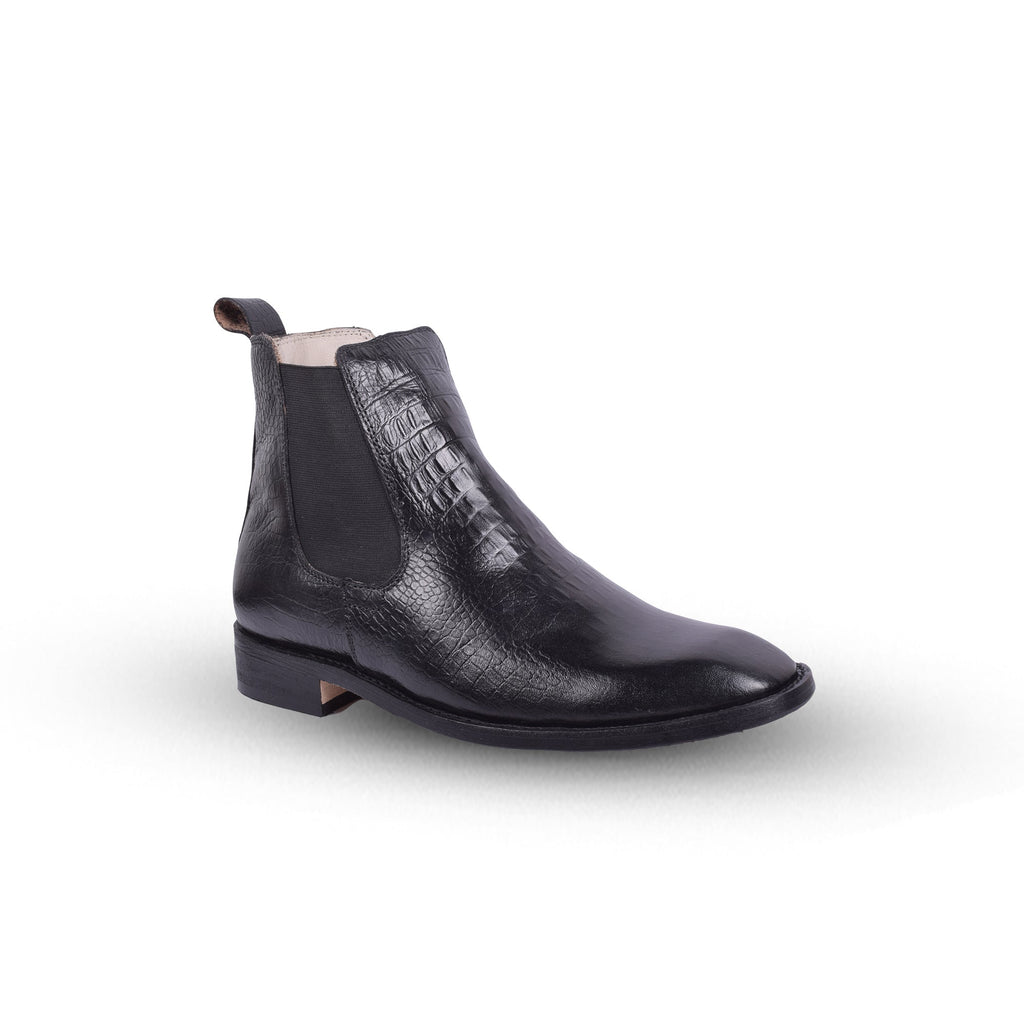 Chelsea Boots : Genuine Black Croco Embossed leather Goodyear welted Chelsea Boots with Memory foam footpad. Article : ChelseaHM01-Black