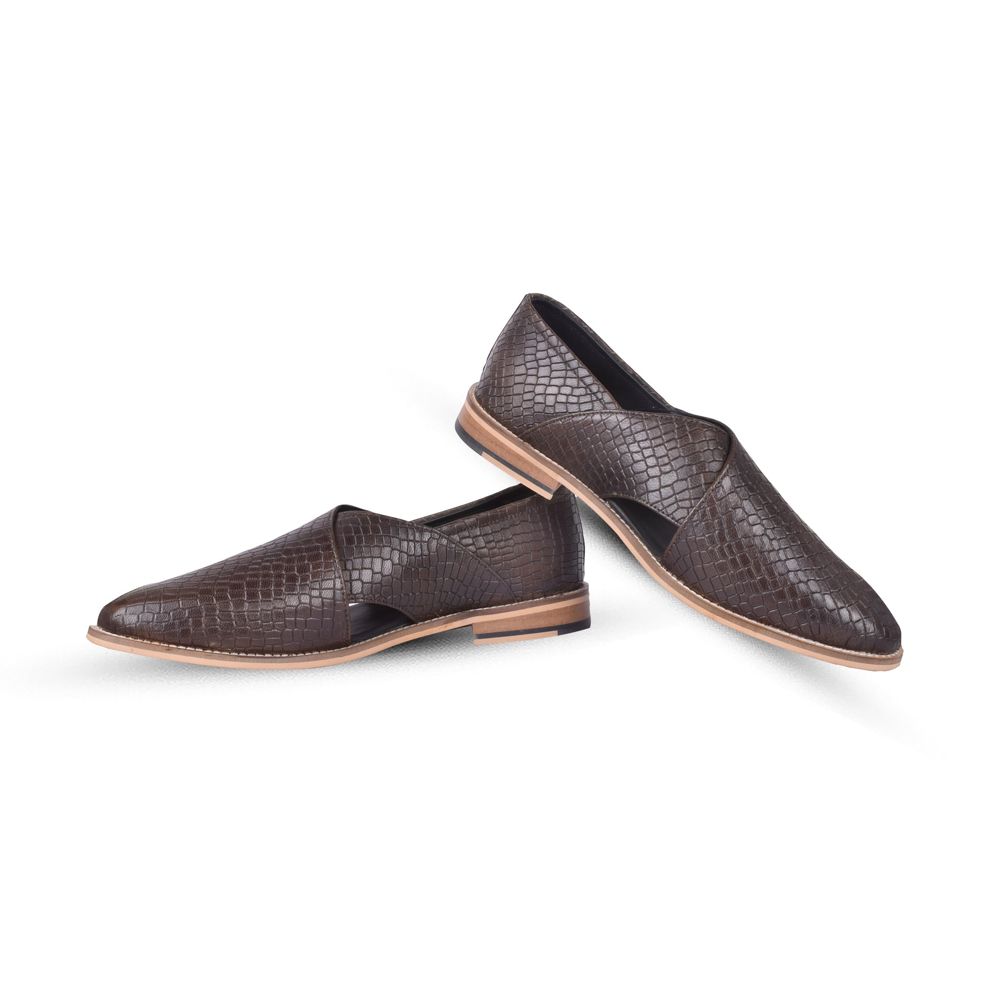 Peshawari : Alligator Olive embossed leather handmade Peshawari with Memory foam footpad. Article : P01_Alligator_Olive