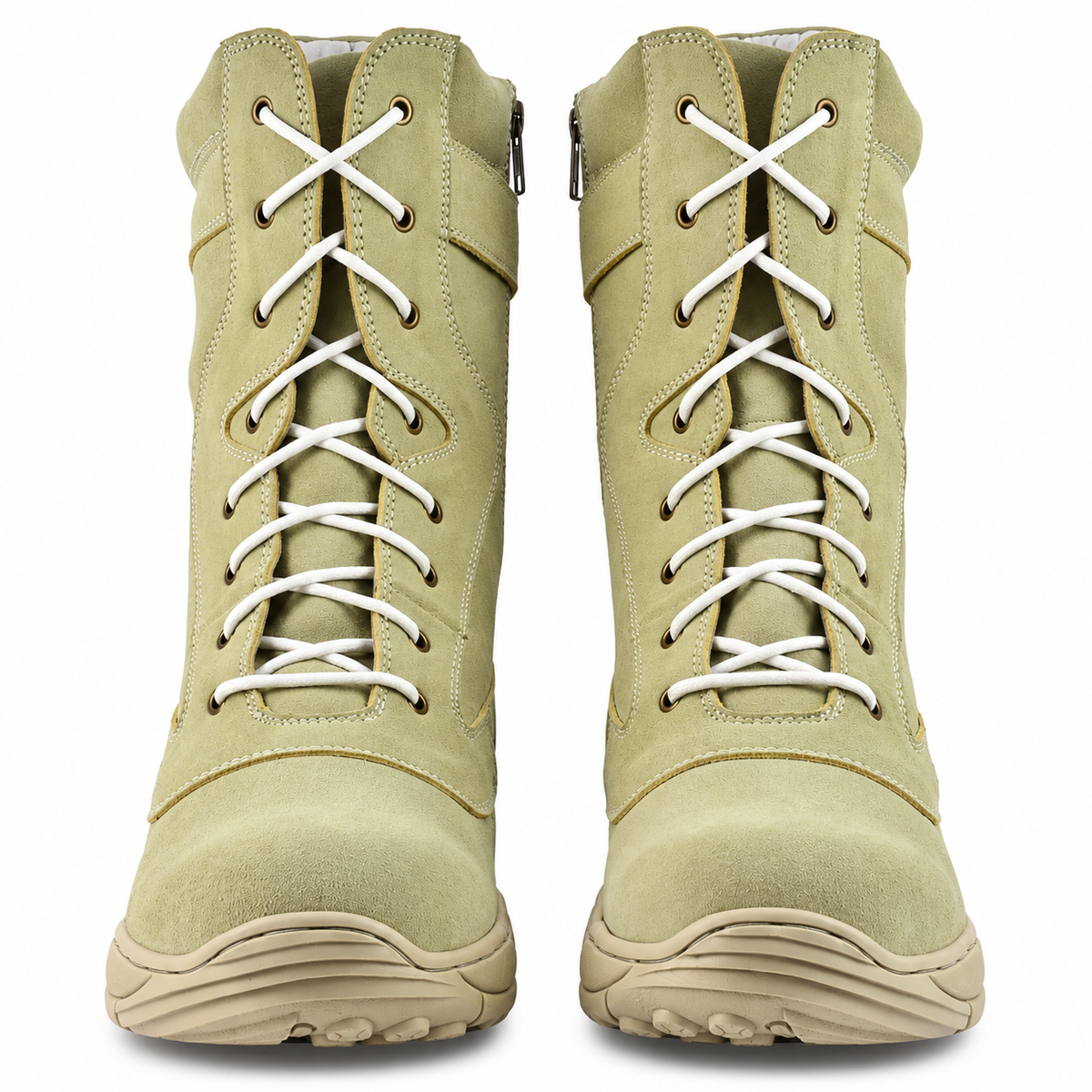 Biker Boots : Beige Suede leather Rider boots for bikers with side chain & Memory foam footpad.