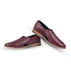 Peshawari : Croco Wine embossed leather handmade Peshawari with Memory foam footpad. Article : P01_Croco_Wine