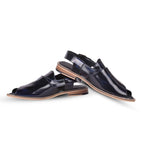Peshawari : Blue brush off leather handmade Peshawari with Memory foam footpad. Article : P02_BlueBrushoff