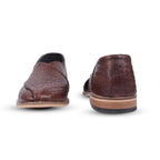 Peshawari : Croco Brown embossed leather handmade Peshawari with Memory foam footpad. Article : P01_Croco_Brown