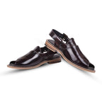 Peshawari : Wine brush off leather handmade Peshawari with Memory foam footpad. Article : P02_wineBrushoff