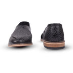 Peshawari : Black Alligator embossed leather handmade Peshawari with Memory foam footpad. Article : P01_Alligator_Black