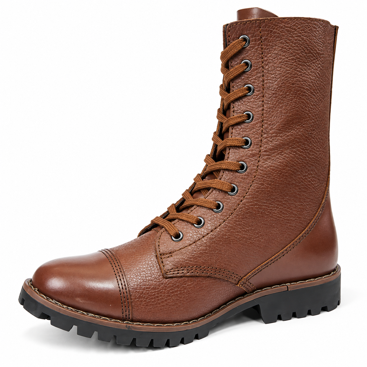 Biker Boots : 12" Inches long Tan leather Rider boots for bikers with Memory foam footpad.