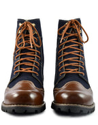 Biker Boots : Blue & Tan leather Rider boots for bikers with Memory foam footpad.
