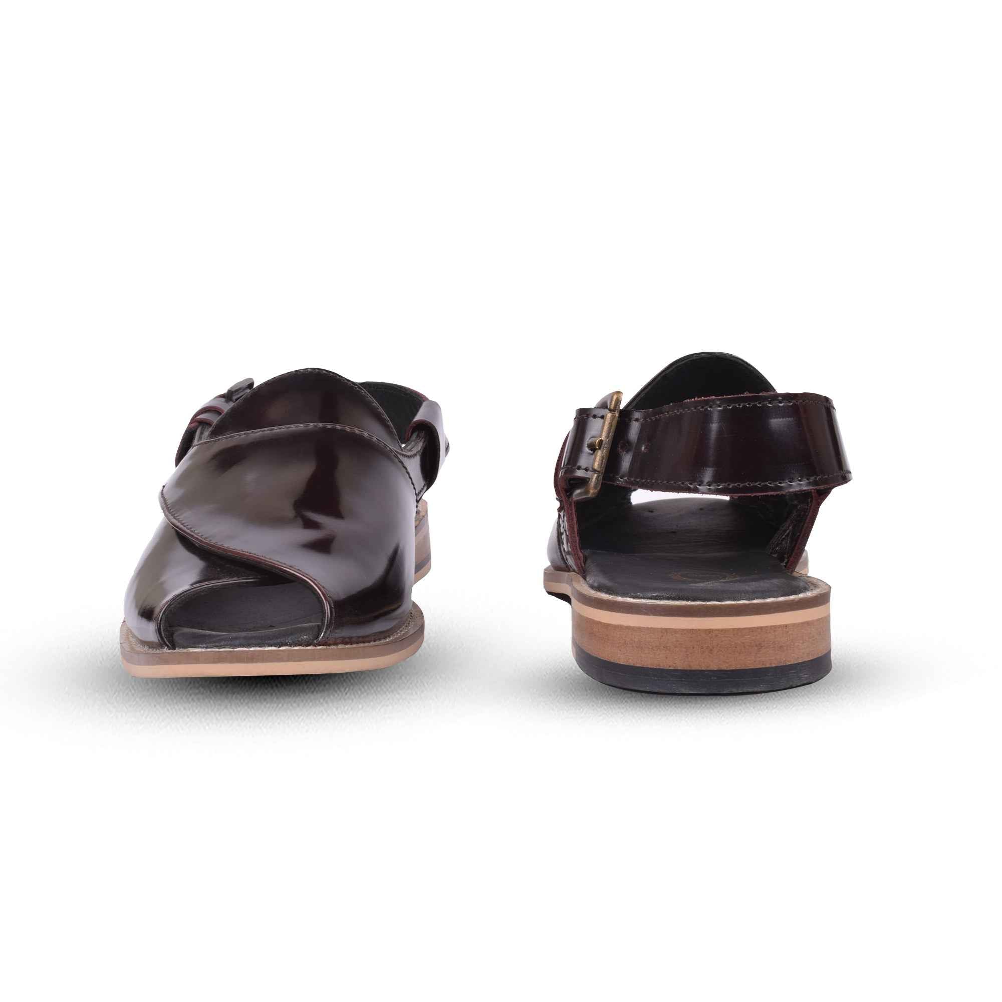 Peshawari : Wine brush off leather handmade Peshawari with Memory foam footpad. Article : P02_wineBrushoff