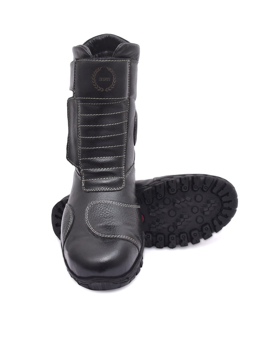 Biker Boots : Waterproof Black leather Rider boots for bikers with Memory foam footpad.